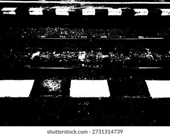 Vetor preto e branco abstrato de trilhas ferroviárias e passarela de pedestres. Textura de areia de alto contraste para transporte urbano e design industrial.