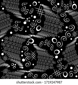 Diseño abstracto de vectores en blanco y negro sin fisuras.Puede ser utilizado para papel tapiz, fondo de página web, libro de texto, decoración de grupo, diseño de camisetas, tarjeta, impresión, afiche, invitación, embalaje. Plantilla.