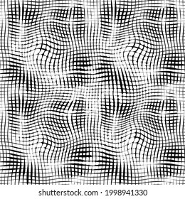 Abstract black and white vector seamless pattern. Smooth black lines isolated on white background. Wavy monochrome mesh.
