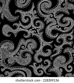 Abstract black and white vector seamless pattern with figured shapes