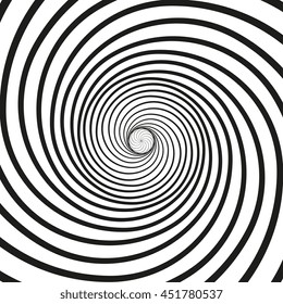 Abstract black and white vector striped background. Swirl, vortex background. Rotating spiral.