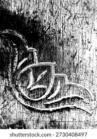 Abstract black and white vector of traditional wood carving ornament. High-contrast gritty wood grain texture for rustic and ethnic graphic design.