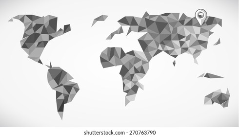 Abstract black and white volume world map with triangles.