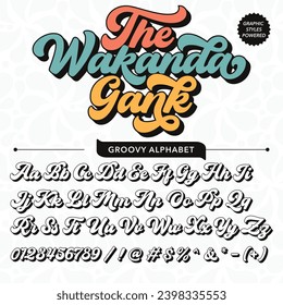 Abstract black and white the wakanda gank groovy Retro Script Font Template