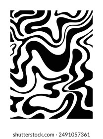 Abstract Black and white wallpaper with wavy and swirled elements, black and white color shapes artistic liquid style vector background page