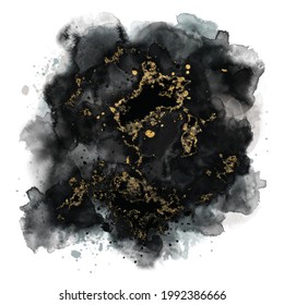 Abstract black and white watercolor with gold texture background.Black ink alcohol art paint. Vector Eps10. Vector illustrator.