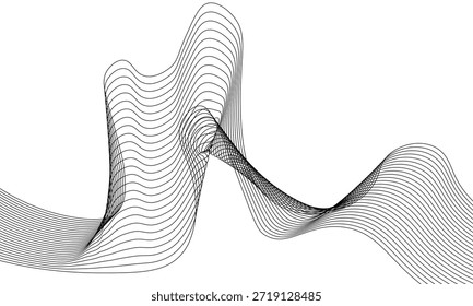 Fundo abstrato de onda preta e branca com linhas paralelas de torção complexas