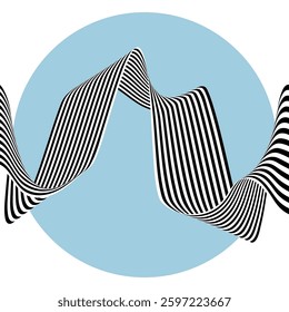 Abstract black and white wave with blue circle.
