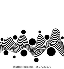 
Abstract black and white wave with black circles.