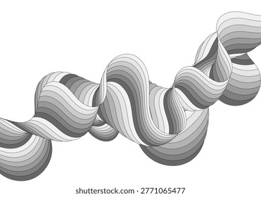 Abstract black and white wave of complex gradient stripes, isolated vector element on white background. Eps 10