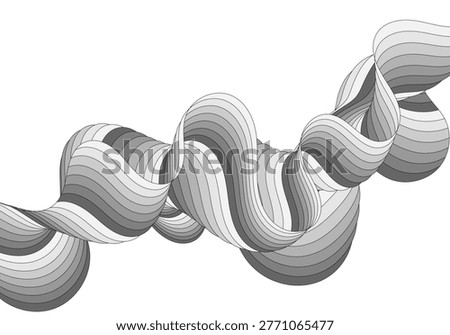 Abstract black and white wave of complex gradient stripes, isolated vector element on white background. Eps 10