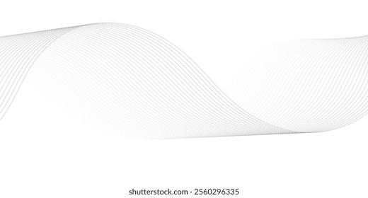 Abstract black and white wave element for design. Digital frequency track equalizer. Stylized line art background. Vector illustration. Wave with lines created using blend tool.