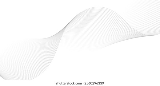 Abstract black and white wave element for design. Digital frequency track equalizer. Stylized line art background. Vector illustration. Wave with lines created using blend tool.