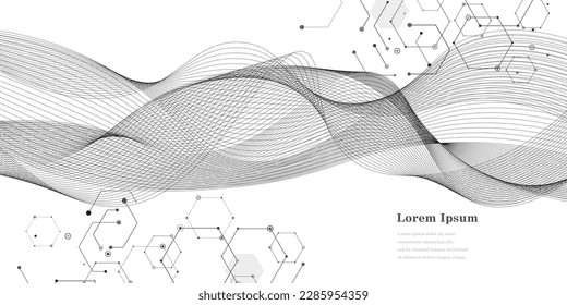 abstract black white wave, geometric DNA texture background, scientific technology, genetic concept