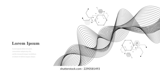 onda blanca negra abstracta, fondo de textura de ADN geométrico, tecnología científica, concepto genético
