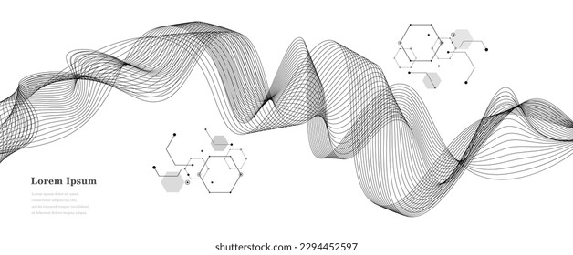 abstract black white wave, geometric DNA texture background, scientific technology, genetic concept