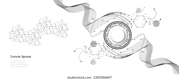 abstract black white wave, geometric DNA texture background, AI artificial intelligence, genetic concept