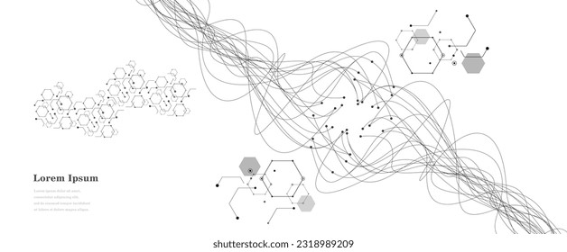 abstract black white wave, geometric DNA texture background, scientific technology, genetic concept