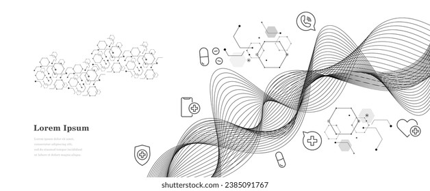 abstract black white wave, geometric DNA texture background, medical icon pattern, genetic concept