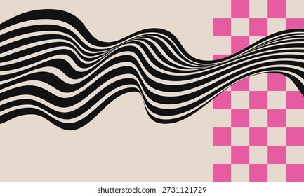 Abstract black and white wave illusion, modern minimalist vector design for posters and mockups