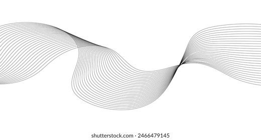 Abstract black and white wave lines on transparent background. Technology, data science, geometric border pattern. Isolated on white background. Vector illustration	