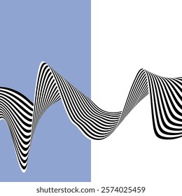 Abstract black and white wave on a blue and white background.