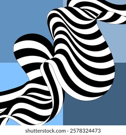 Abstract black and white wave on blue background.