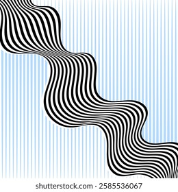 Abstract black and white wave on a blue and white background.