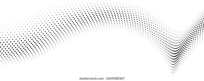 Abstractas patrón de onda en blanco y negro formado por un gradiente de puntos sobre un fondo limpio