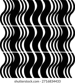 Abstract black and white wave pattern vector with flowing curved shapes arranged in a repeating geometric layout.