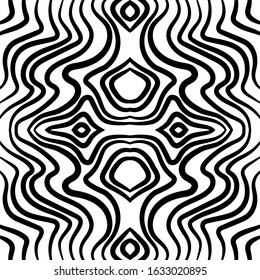 Abstract black and white wave seamless pattern.