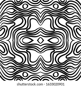 Abstract black and white wave seamless pattern.