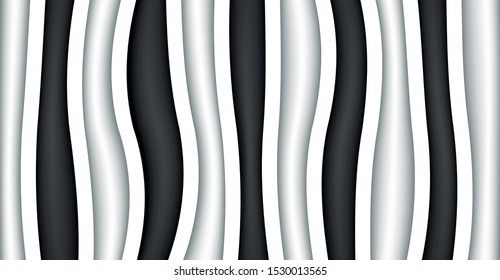 Abstract black and white waves background. Repeating animal pattern. Vector seamless background. Trumpet banner. Zebra concept.