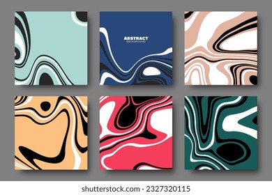 Abstract black and white waves on colored backgrounds,backgrounds collection.Set of liquid art cover textures.