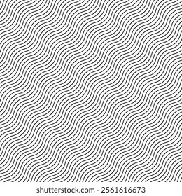Abstract black and white waves pattern of lines. Abstract background with lines of variable thickness. Black and white diagonal wavy stripes. EPS 10 Vector illustration