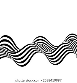 Abstract black and white waves. Wave pattern with blue circles.