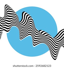 Abstract black and white waves. Wave pattern with blue circles.
