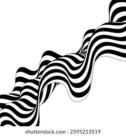 Abstract black and white waves. Wave pattern with blue circles.
