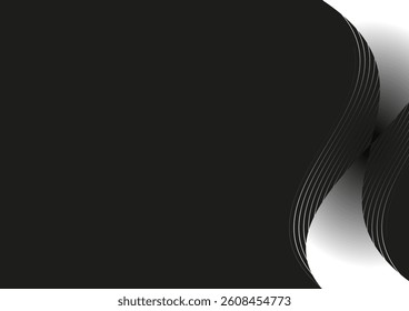 Abstract black and white wavy background with elegant curves and shadows