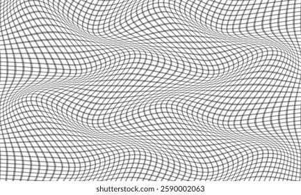 Abstract Black and White Wavy Grid Pattern – Optical Illusion Distorted Mesh Design for Modern Digital Art, Backgrounds, and Textiles