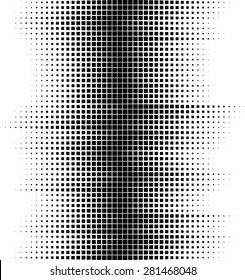 An abstract black and white wavy halftone background consisting of squares.