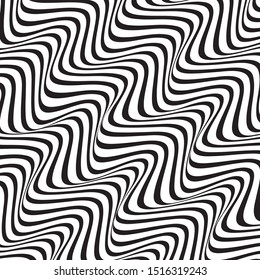 ABSTRACT BLACK AND WHITE WAVY LINE. OPTICAL ILLUSION BACKGROUND. COVER DESIGN