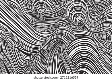 Plano de fundo de iluminação óptica abstrato de linha ondulada em preto e branco