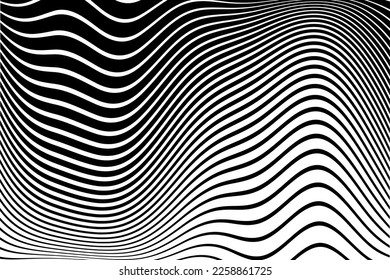 Abstract Black and White Wavy Lines Pattern with 3D Illusion Effect. Vector Art.