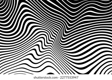 Abstract Black and White Wavy Lines Pattern with 3D Illusion Effect. Vector Art.