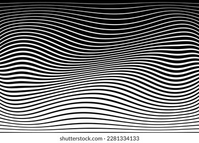 Abstract Black and White Wavy Lines Pattern with 3D Illusion and Twisting Movement Effect. Vector Art.