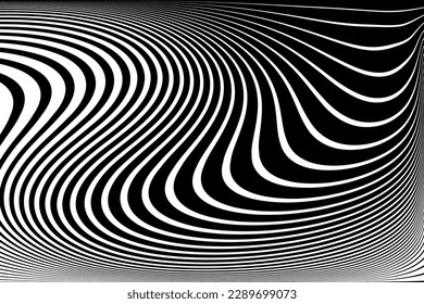 Abstraktes Schwarz-Weiß-Muster mit 3D-Illusion und dreiteiliger Bewegungseffekt. Vektorkunst.