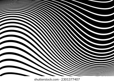 Abstraktes Schwarz-Weiß-Muster mit 3D-Illusion und dreiteiliger Bewegungseffekt. Vektorkunst.
