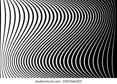 Abstract Black and White Wavy Lines Textured Background with 3D Illusion and Twisting Movement Effect. Vector Art.
