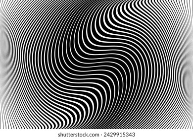 Abstrakte schwarze und weiße Wellenlinien Strukturierter Hintergrund mit 3D-Illusion und Drehbewegungseffekt. In: Vector Art.